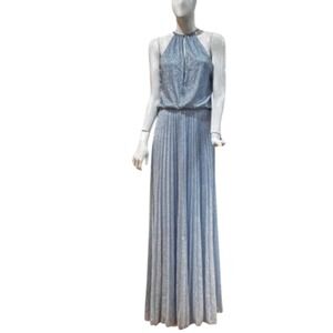 XSCAPE Halter Maxi Dress Size 12 Sleeveless Pleated Shimmer Evening Gown‎